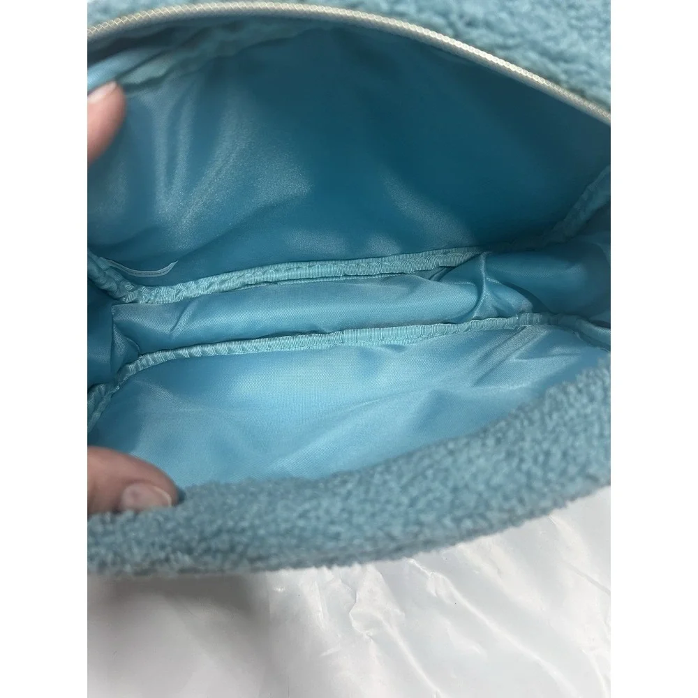 Blue Sherpa Makeup Bag 11 in x 5 in Zipper Pouch with 